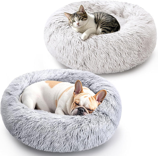Cat And Dog Beds for Indoors Small Bed Calming Plush Grey
