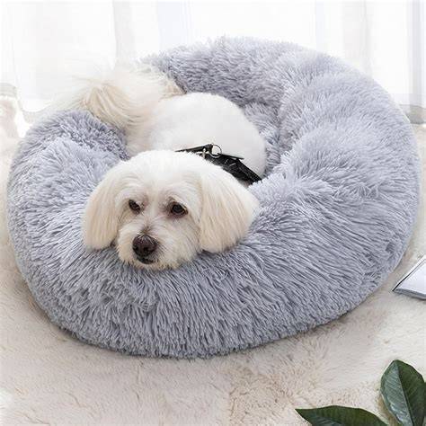 Cat And Dog Beds for Indoors Small Bed Calming Plush Grey