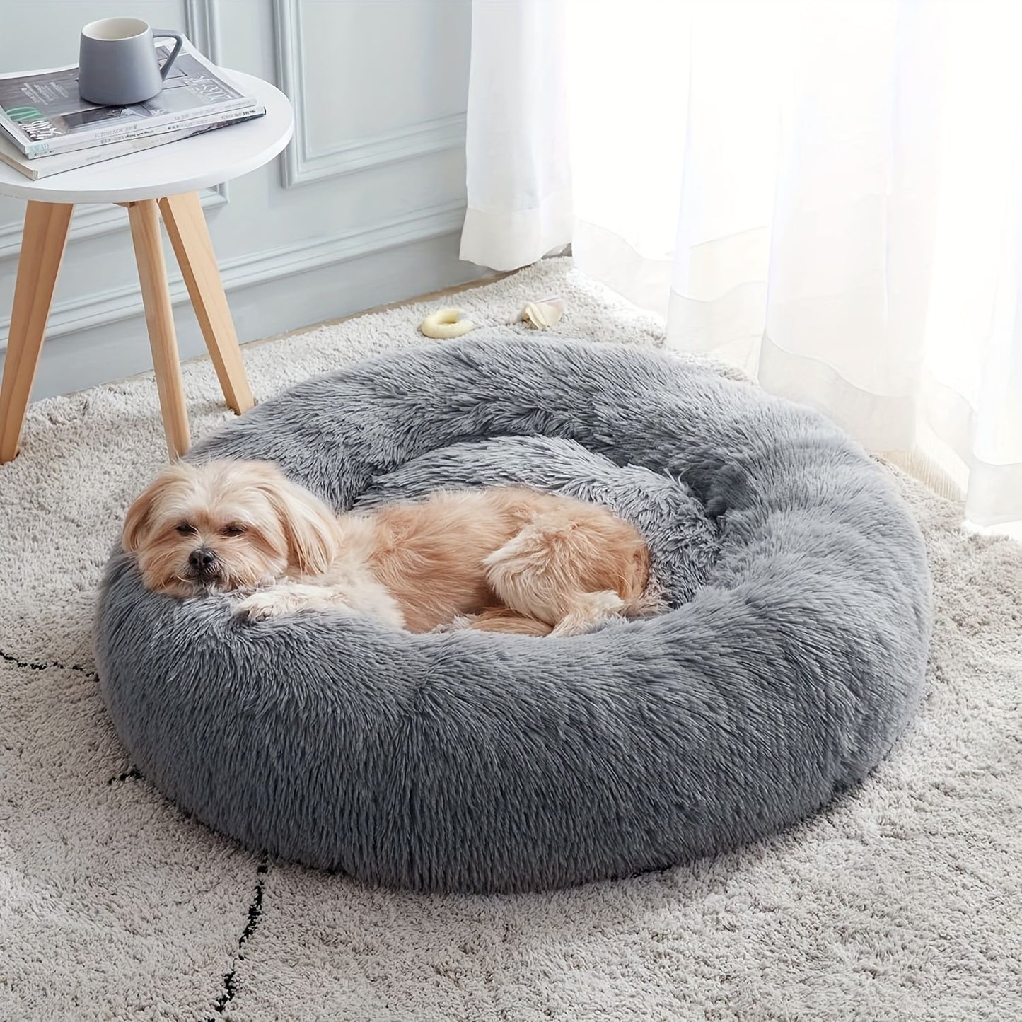 Cat And Dog Beds for Indoors Small Bed Calming Plush Grey